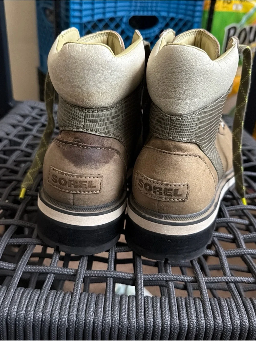 Sorel Kids Tan Boots with Green Laces